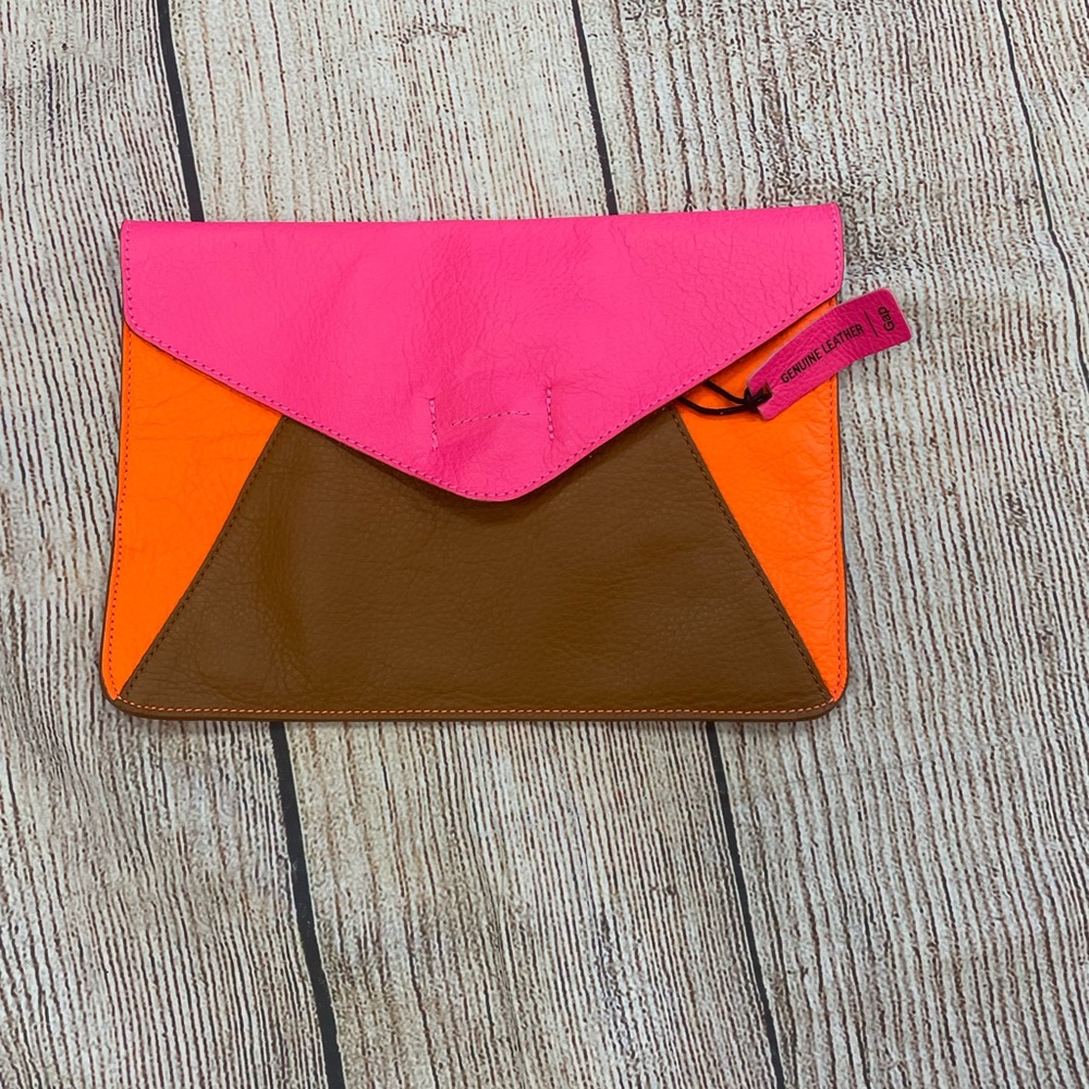 Gap, genuine, leather envelope style color block clutch awesome condition
